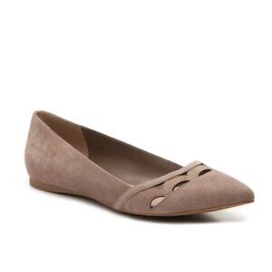 Audrey Brooke Marte Taupe Tan Leather Pointed Toe Flats With Cutout Detail